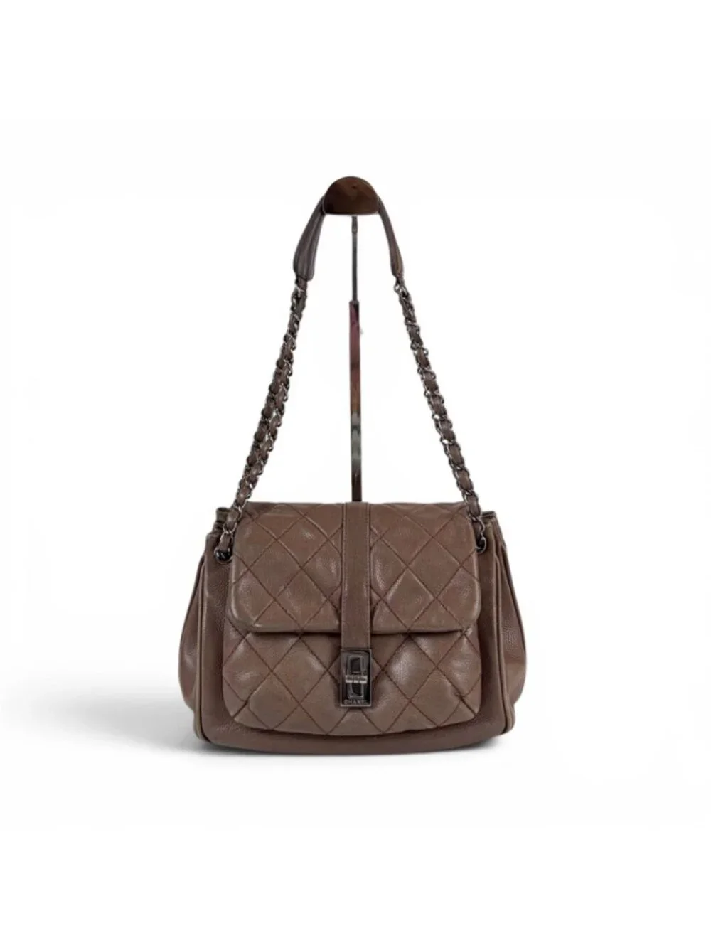 Chanel 2.55 Chain Shoulder Bag Caviar Leather Mademoiselle Lock Quilted Brown